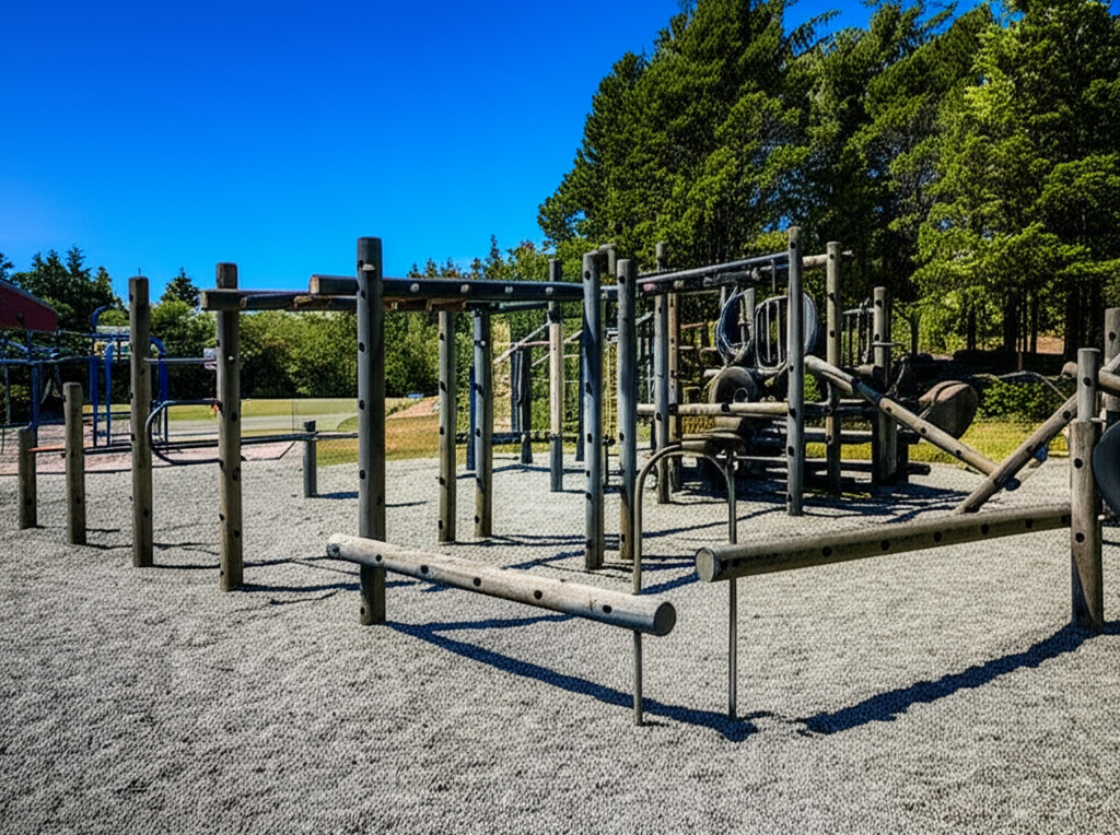 Calisthenics park in Ucluelet Elementary School, Peninsula Road, Ucluelet, Alberni-Clayoquot Regional District, British Columbia, V0R 3A0, Canada