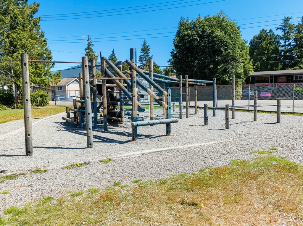 Calisthenics park in Ucluelet Elementary School, Peninsula Road, Ucluelet, Alberni-Clayoquot Regional District, British Columbia, V0R 3A0, Canada