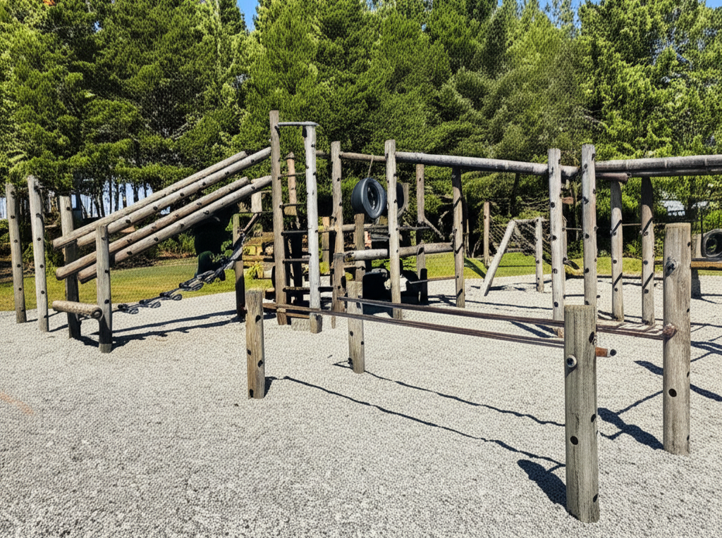 Calisthenics park in Ucluelet Elementary School, Peninsula Road, Ucluelet, Alberni-Clayoquot Regional District, British Columbia, V0R 3A0, Canada