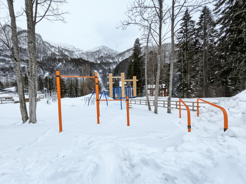 Calisthenics park in Sella Nevea, Via Friuli, Sella Nevea, Chiusaforte, Udine, Friuli-Venezia Giulia, Italia