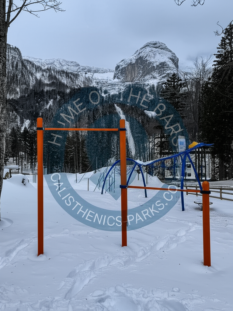 Calisthenics park in Sella Nevea, Via Friuli, Sella Nevea, Chiusaforte, Udine, Friuli-Venezia Giulia, Italia