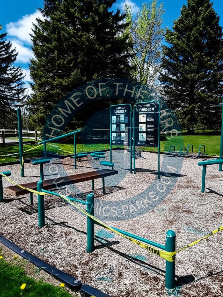 Calisthenics park in exercise, Bicentennial Drive, Livonia, Wayne County, Michigan, 48152, United States