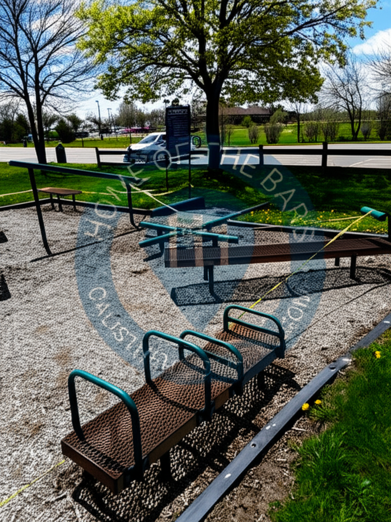 Calisthenics park in exercise, Bicentennial Drive, Livonia, Wayne County, Michigan, 48152, United States