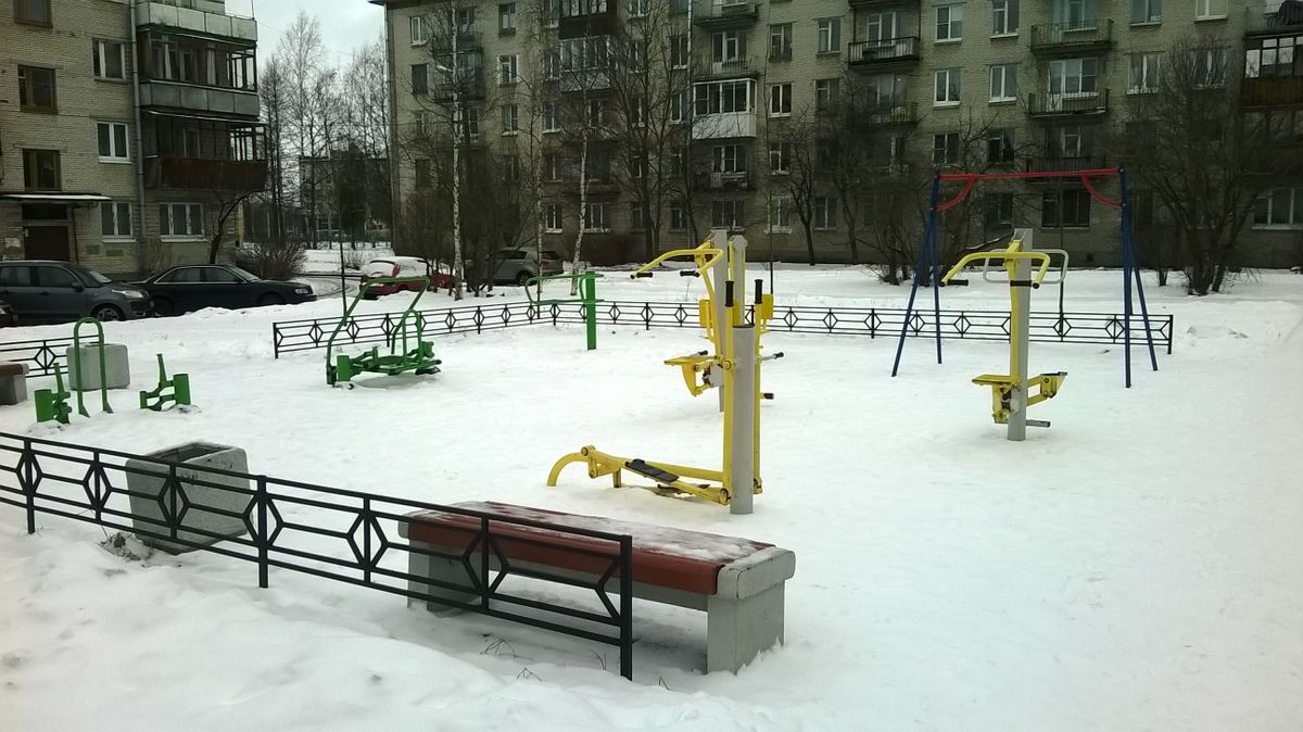 Calisthenics park in 5 к1, улица Братьев Горкушенко, Петергоф, Санкт-Петербург, Северо-Западный федеральный округ, 198516, Россия