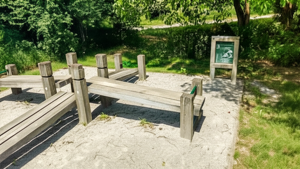 Calisthenics park in County Recreation Center, Fitness Trail (1.4 Miles), Ann Arbor, Washtenaw County, Michigan, 48108, United States