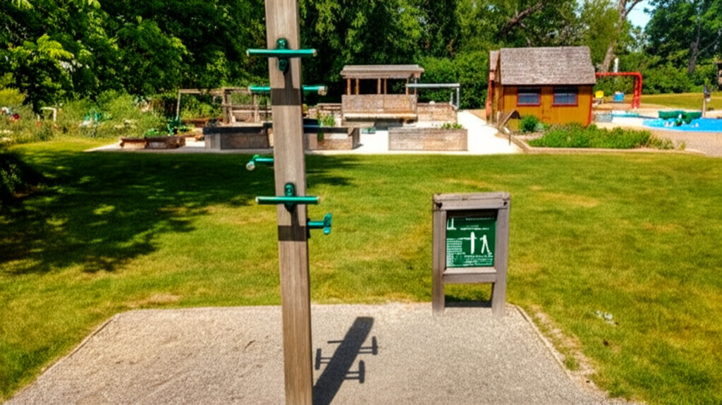 Calisthenics park in County Recreation Center, Fitness Trail (1.4 Miles), Ann Arbor, Washtenaw County, Michigan, 48108, United States