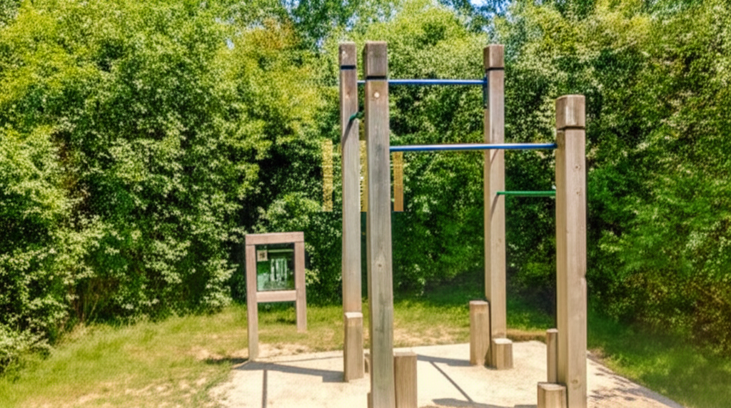 Calisthenics park in County Recreation Center, Fitness Trail (1.4 Miles), Ann Arbor, Washtenaw County, Michigan, 48108, United States