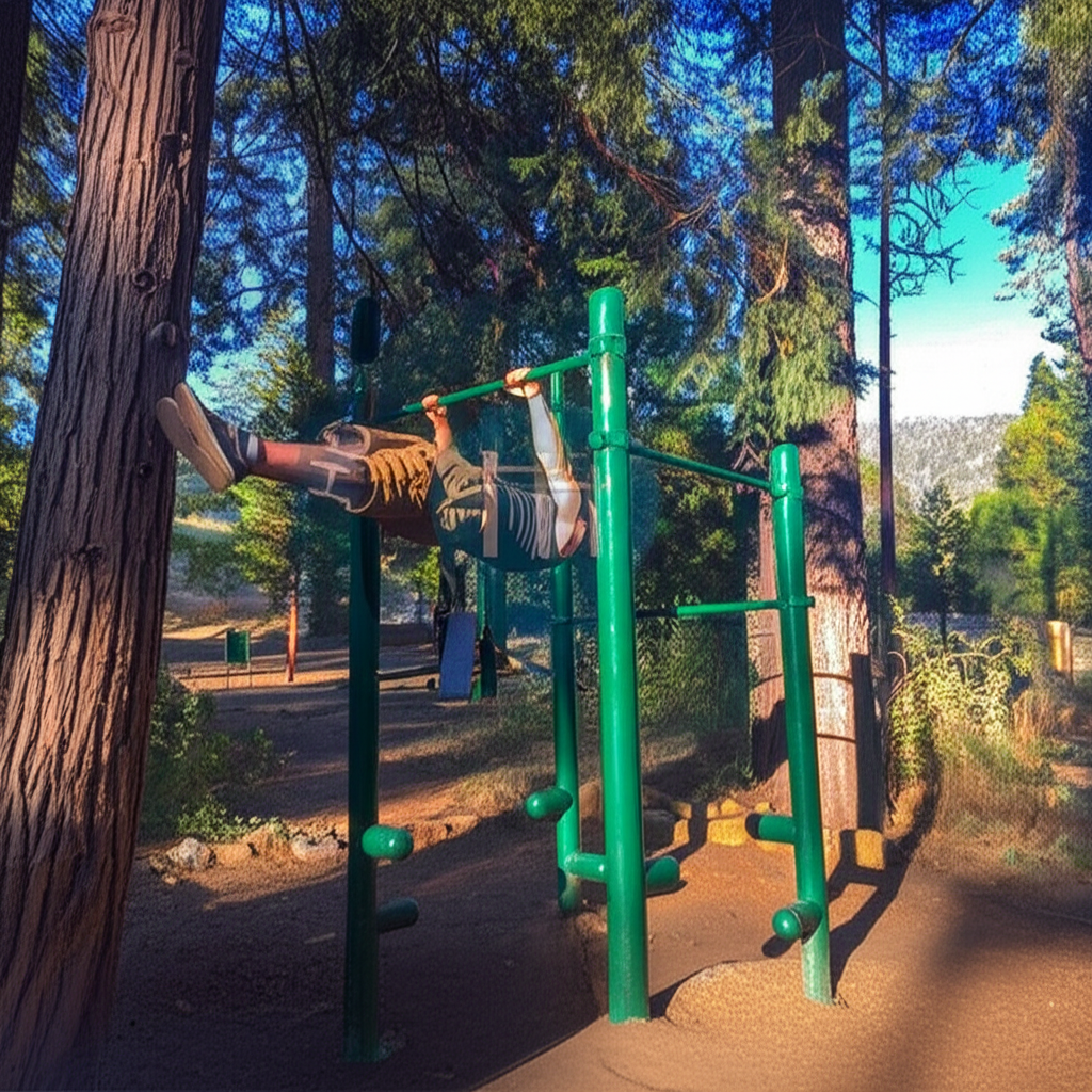 Calisthenics park in Idyllwild Playground, Banning-Idyllwild Panoramic Highway, Idyllwild-Pine Cove, Riverside County, California, 92549, United States