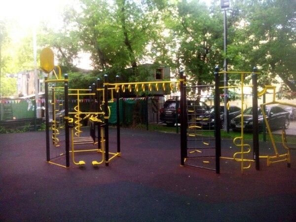Calisthenics park in 14, улица Бурденко, Плющиха, район Хамовники, Москва, Центральный федеральный округ, 119121, Россия