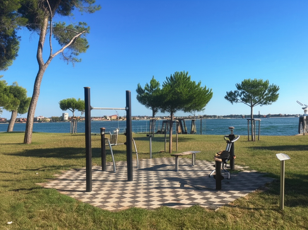 Calisthenics park in Viale Vittorio Veneto, Sant'Elena, Venezia-Murano-Burano, Lido, Venezia, Veneto, 30142, Italia