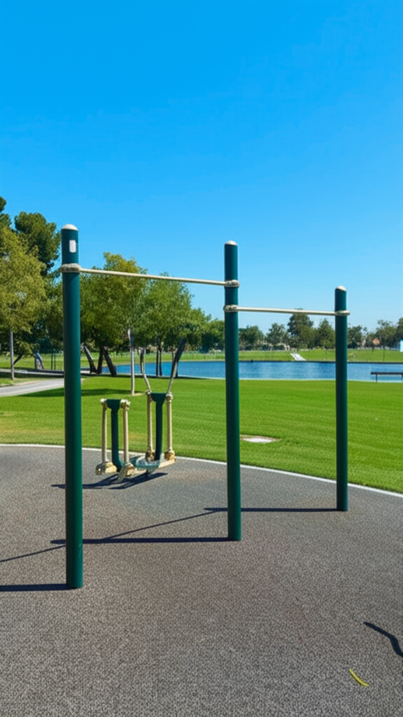 Calisthenics park in Water Henge: H2O = Life, 195th Street, Cerritos, Los Angeles County, California, 90715, United States