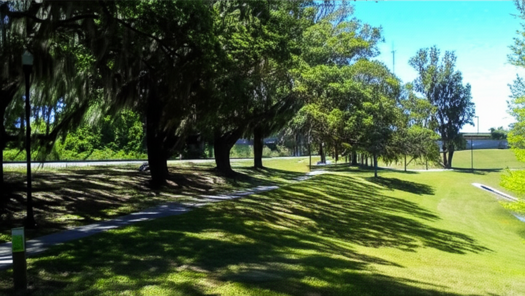 Calisthenics park in legacy park sidewalk, Ocala, Marion County, Florida, United States