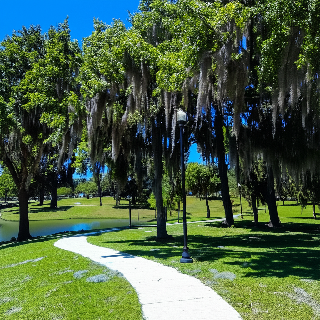 Calisthenics park in legacy park sidewalk, Ocala, Marion County, Florida, United States
