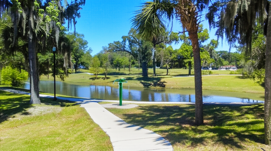Calisthenics park in legacy park sidewalk, Ocala, Marion County, Florida, United States