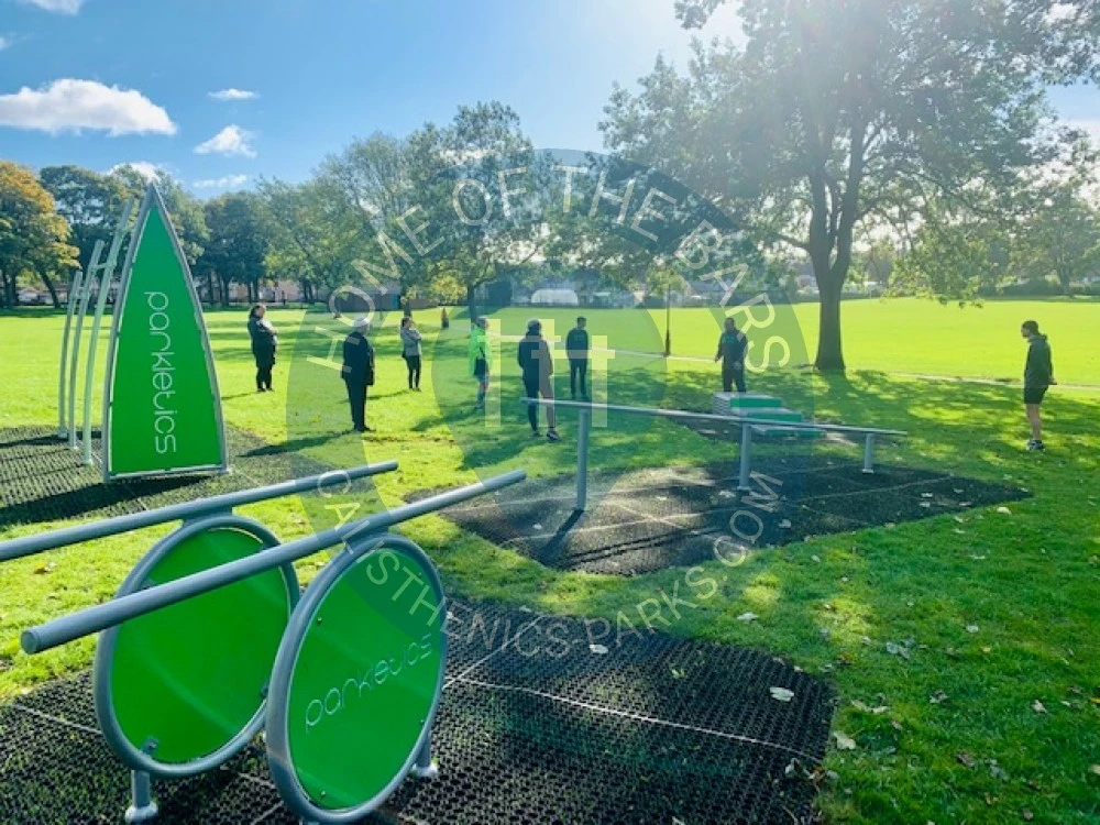Calisthenics park in Timothy Hackworth Primary School, Byerley Road, West End Farm, Shildon, County Durham, North East, England, DL4 1HN, United Kingdom