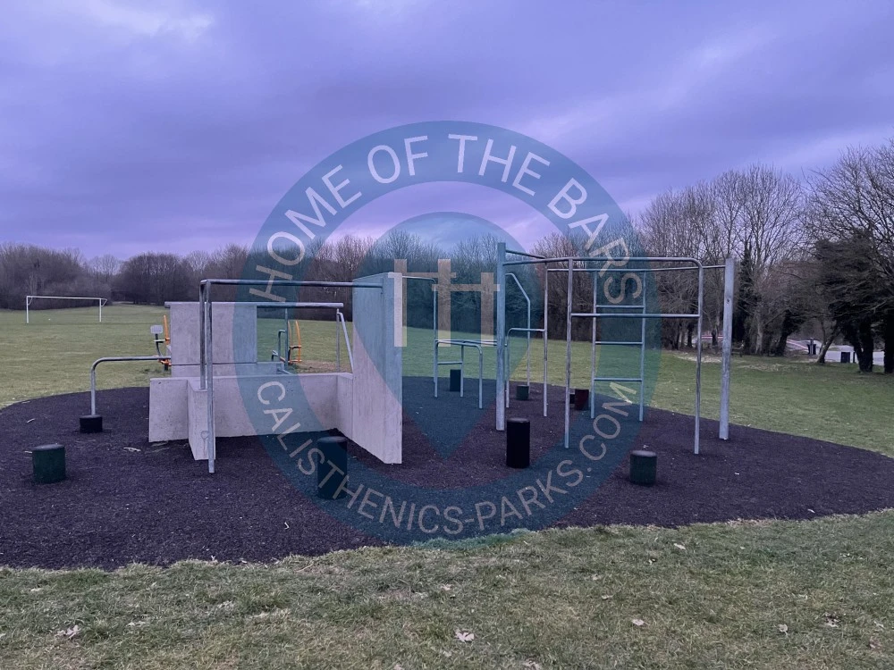 Calisthenics park in War Memorial Park, Black Dam, Basingstoke, Basingstoke and Deane, Hampshire, England, RG21 3PG, United Kingdom